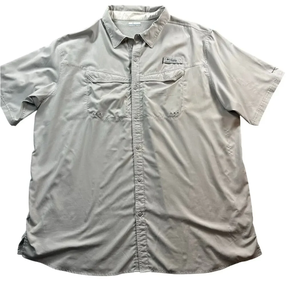 Columbia PFG Button-Down Shirt Men 4X-Large Beige Short Sleeves Spread Collar